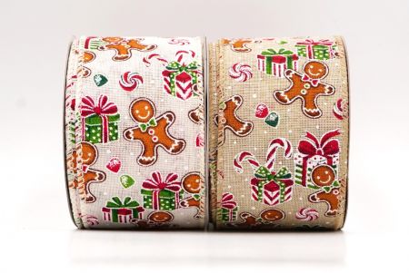 Gingerbread Man & Candy Christmas Wired Ribbon - Gingerbread Man & Candy Christmas Wired Ribbon